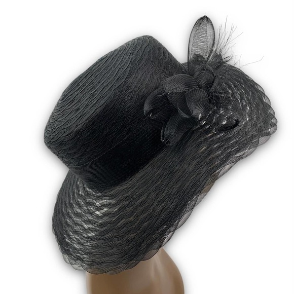Vintage PLAZE SUITE NEW YORK glam black mesh hat with large bow - Picture 8 of 12